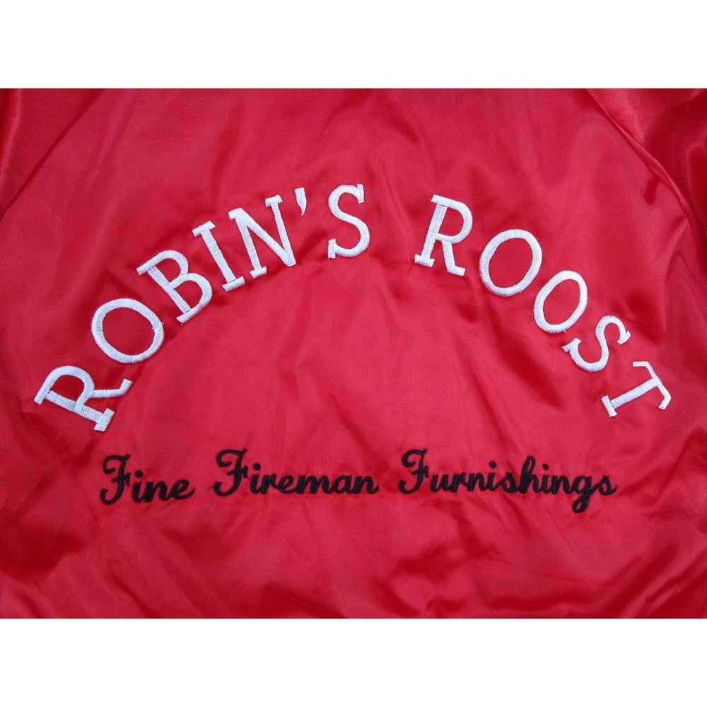 Vintage Capricorn Satin Bomber Jacket Mens Medium Red Firefighter Made in USA
